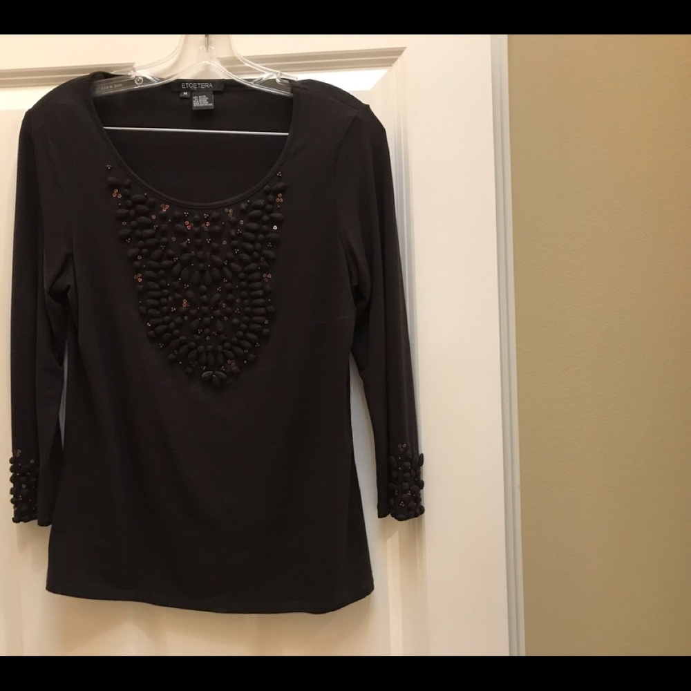 Beautiful Womens Etcetera Embellished Top with 3/4 Sleeves